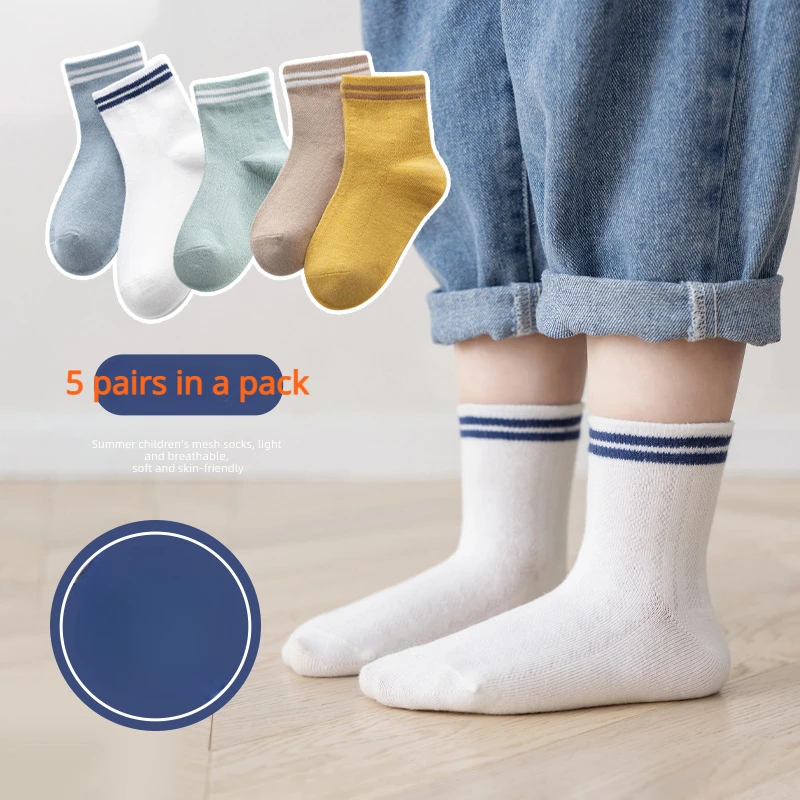 

5 Pairs Children Socks for Boys Cartoon Dinosaur Toddler Cotton Knitted Socks Summer Mesh Thin Cute Baby Kids Socks 1-12Y