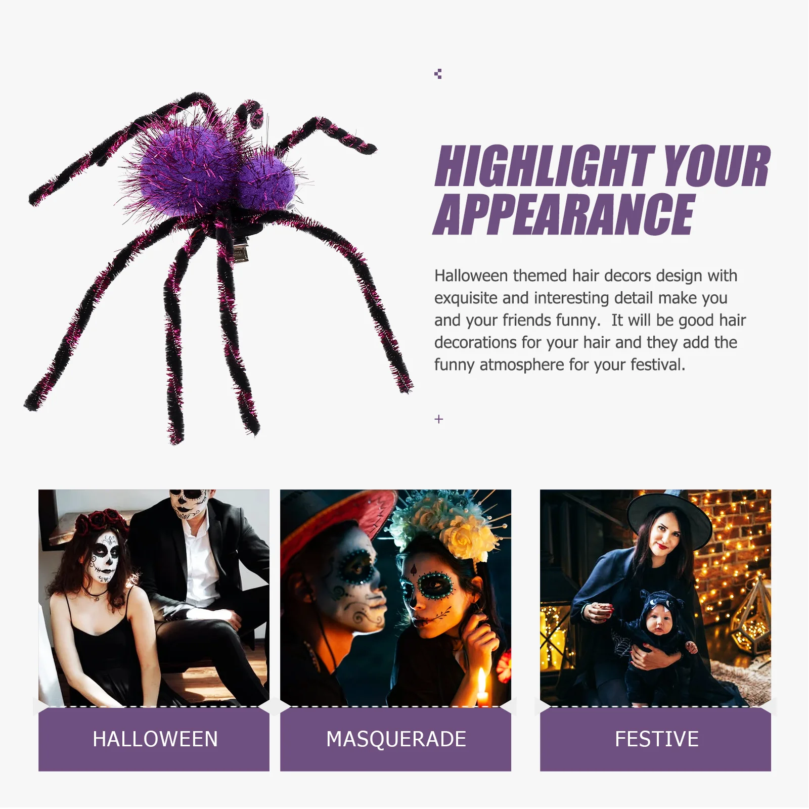 Spider Hairpin Decorative Party Accessory Halloween Large Design Headdress Barrette Barrettes Creative Clip