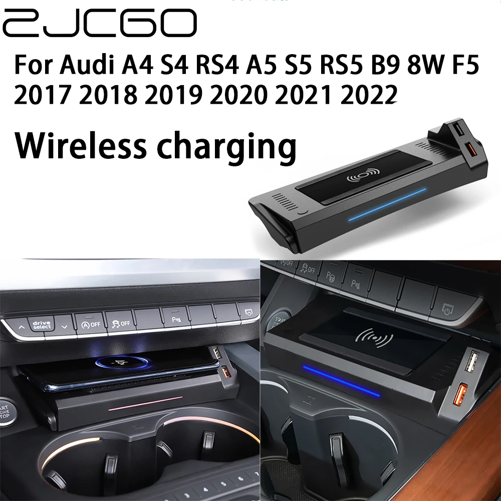 

ZJCGO 15W Car QI Mobile Phone Fast Charging Wireless Charger for Audi A4 S4 RS4 A5 S5 RS5 B9 8W F5 2017 2018 2019 2020 2021 2022