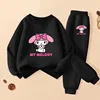 Girls' Sweatshirt Set with Melody Print Children's Pullover and Pants 2-piece Set, Breathable Spring Autumn Style Thin Tracksuit 2