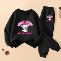 Girls' Sweatshirt Set with Melody Print Children's Pullover and Pants 2-piece Set, Breathable Spring Autumn Style Thin Tracksuit 2