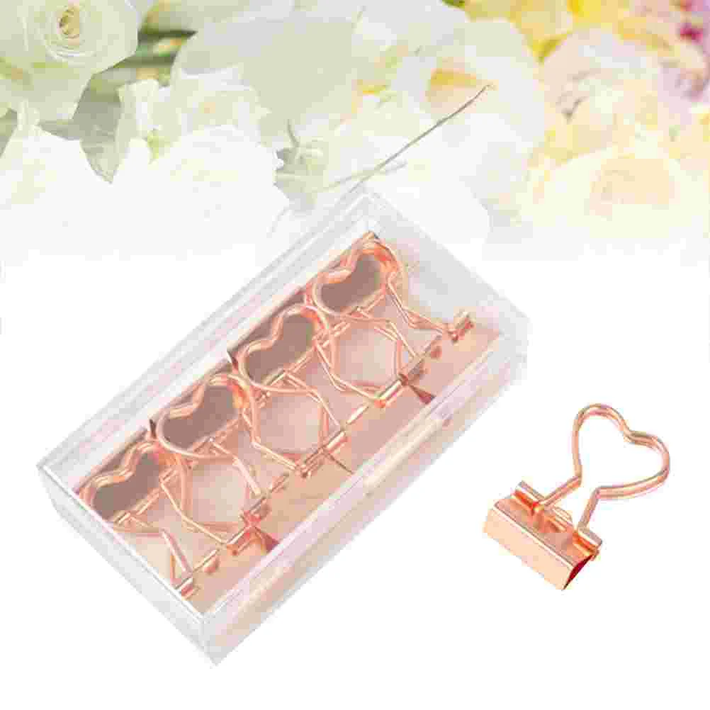 

12Pcs Metal Binder Clips with Heart Shaped Handle Invoice Bill Clip Decorative Paper Clips Notes Letter Paper Clip for Office