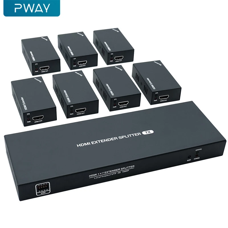 Pway 50m Hdmi Over Ip Extender 1x7 Port Over Cat5e/cat6 Cable