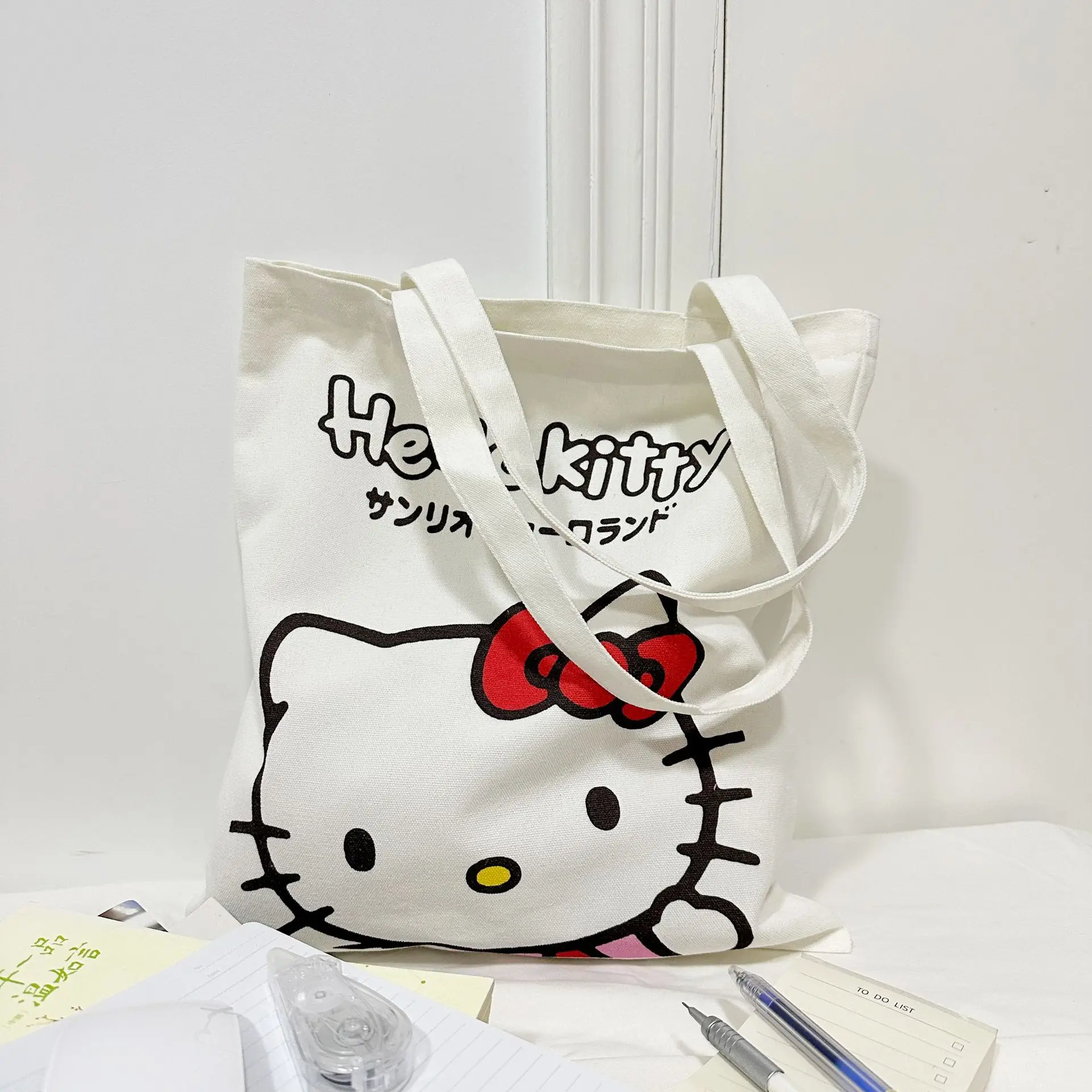 Sanrio Canvas Bag Kuromi Hellokitty Cinnamoroll Women's Shoulder Bags Casual Large Capacity Shopping Bag Girl Gift