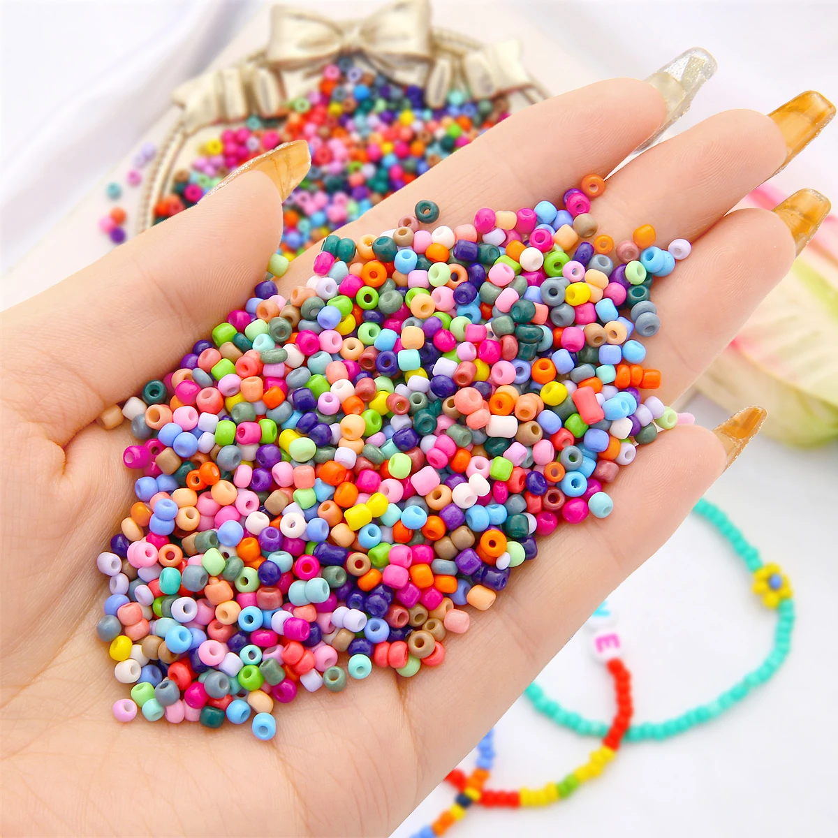 Premium Solid Color Glass Rice Beads for Jewelry Making & DIY Accessories