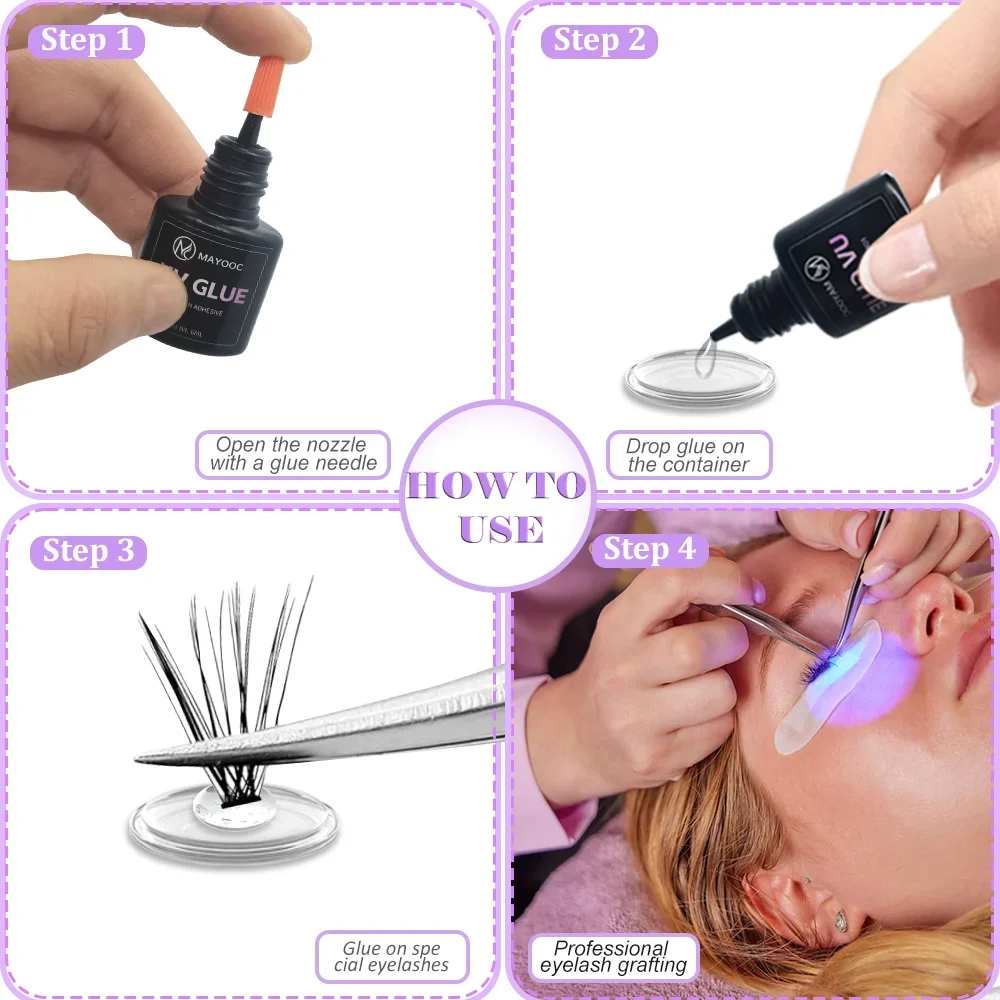 MAYOOC UV Eyelash Glue Adhesive Eyelash Extensions 0.1S Fast Drying Strong False Eye Lash Extension Glue Lasting Custom Logo 5