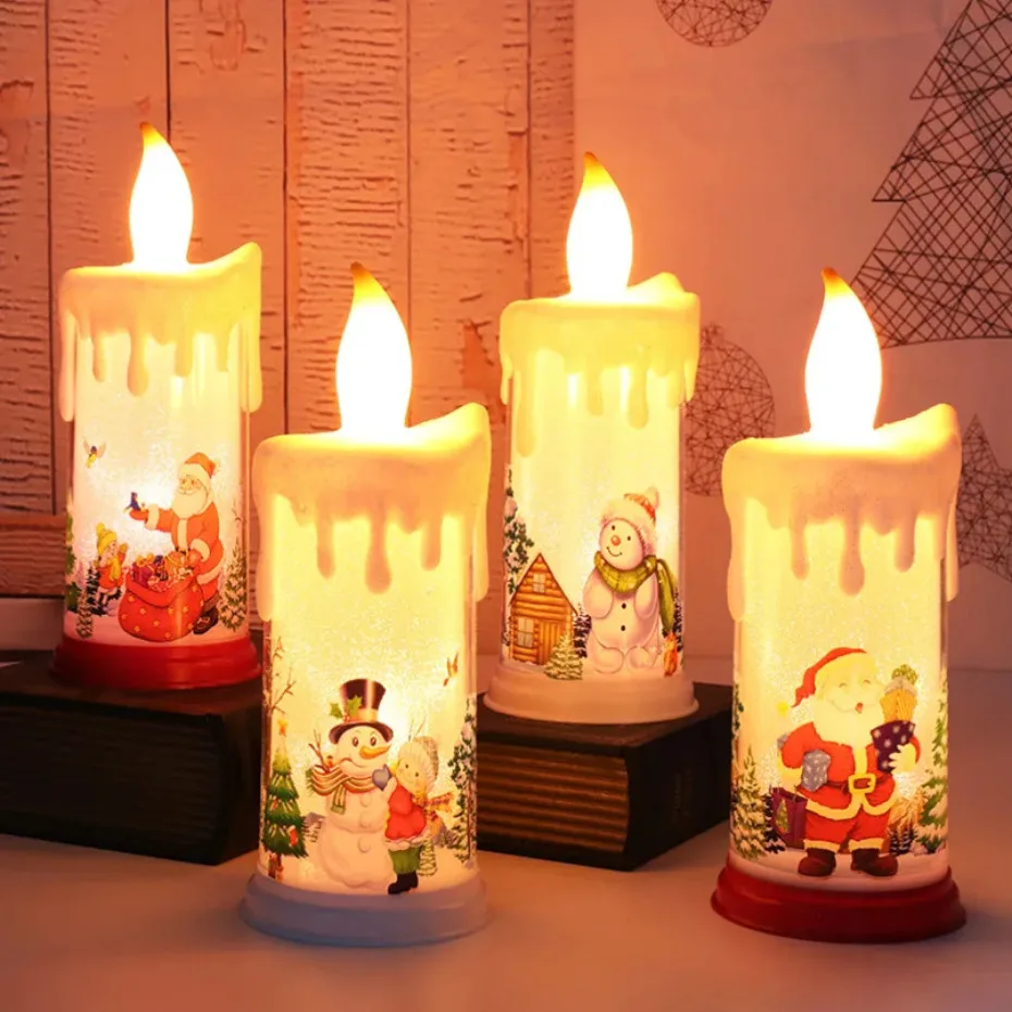

New Christmas Decorative Candle Light LED Simulation Flame Candle Santa Claus Snowman Decorative Night Light