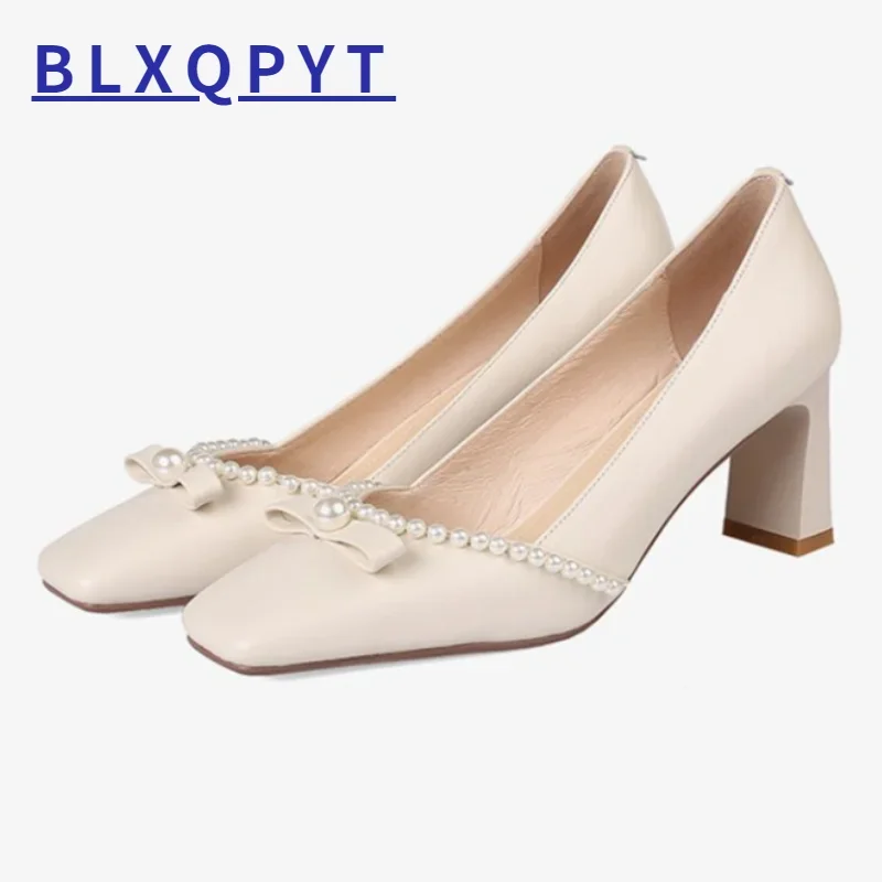 

Модные женские туфли BLXQPYT, женская обувь Geunine из коровьей кожи на низком каблуке 6 см, сексуальная Женская Классическая обувь с острым носком, туфли-лодочки 771