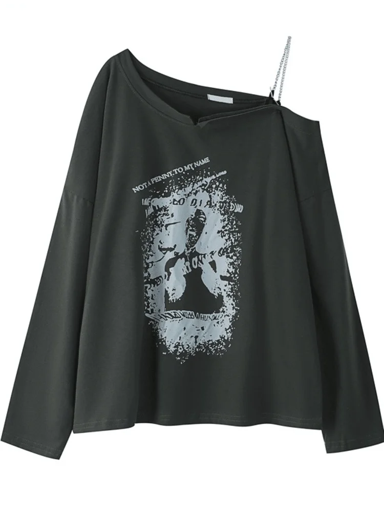 

Women 2022 Autumn New Long Sleeve T-shirt O-neck Graffiti Printing American Style Vintage Fashion Casual Korean Pullover Tee Top