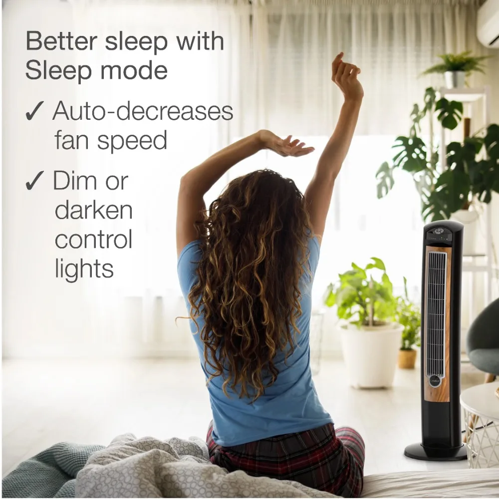 Lasko 42" Wind Curve Tower Fan with Sleep Mode and Remote Control, T42050, Black/Brown