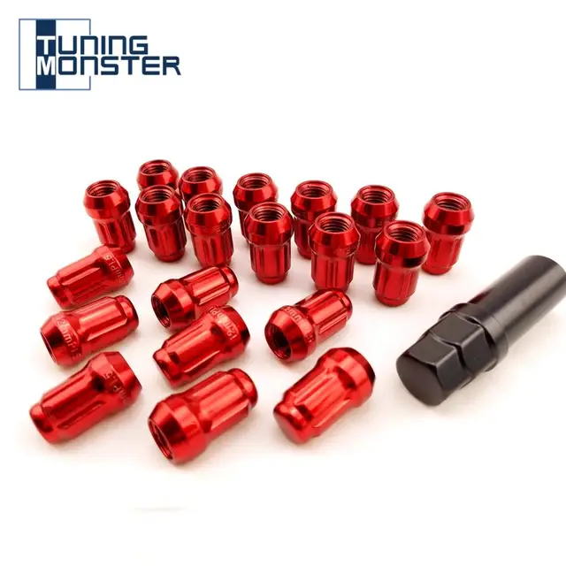 Tuning Monster Red M12xP1.5/1.25 20pcs Groove Car Wheel Lug Nuts Anti-theft Security Nuts Alloy Steel Closed