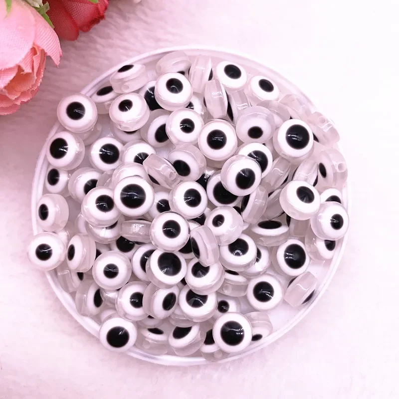 50 100pcs Flat Round Pink Evil Eye Beads , Resin Evil Eye Beads , 8mm ,  10mm Pink Beads for Jewelry Making 