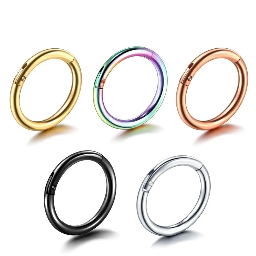 Piercing Jewelry 1Pcs Titanium Hinged Segment Nose Ring Ear Cartilage Tragus Helix Lip Piercing Nose Rings Studs Rainbow Gold Black Punk Jewelry
