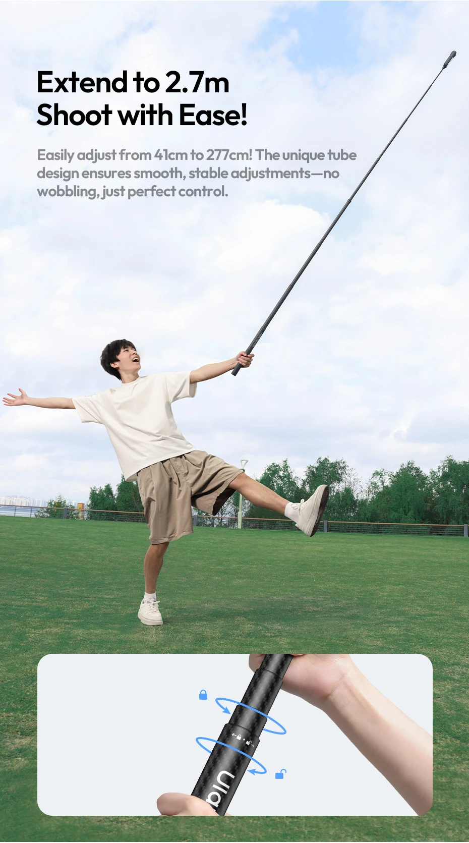Carbon Fiber Selfie Stick Light-weight Selfie Stick Extension Rod for Gopro Smar