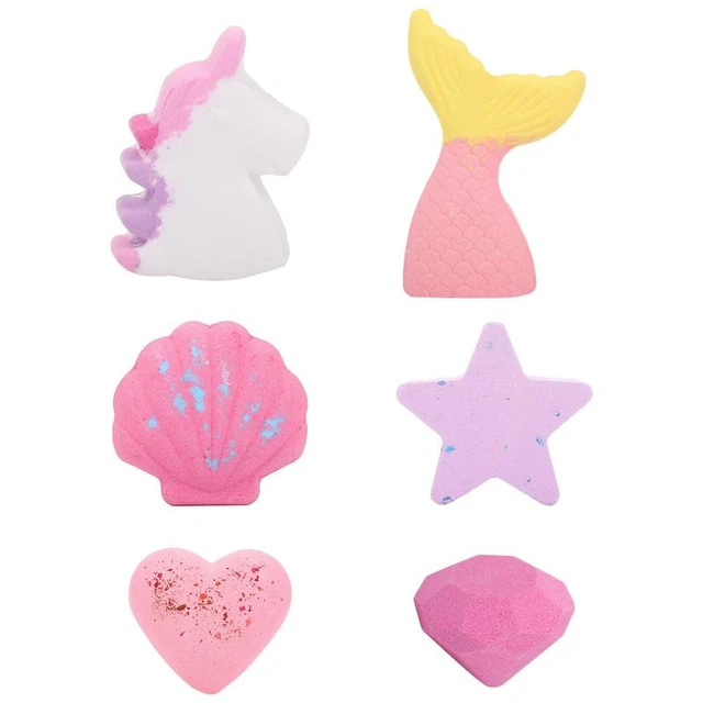 Bombas de baño de sirena para niños y niñas con sorpresa en el interior, 6  piezas naturales de princesa efervescente divertido kit de bomba de baño de