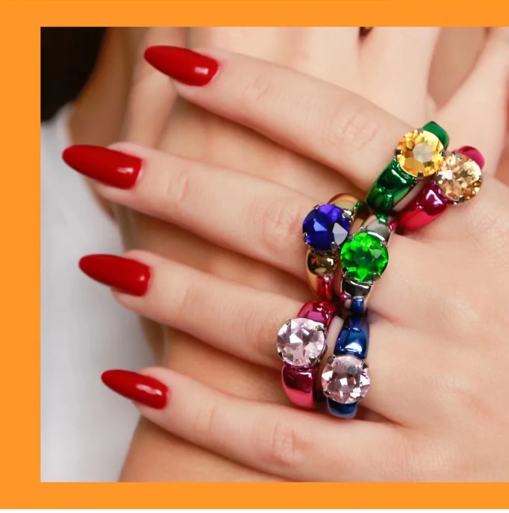 Fashion Big Crystal Rings for Women Aesthetic Set Multicolor Beautiful Resin Acrylic Finger Ring for Girls Party Vintage Jewelry