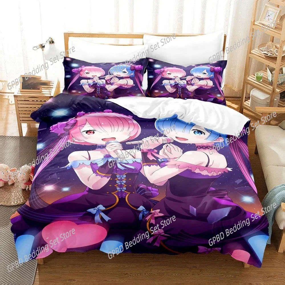 3D Printed Anime Re Zero Rem Ram Emilia Bedding Set Boys Girls Twin Queen Size Duvet Cover Pillowcase Bed Kids Adult Hom Textile 4