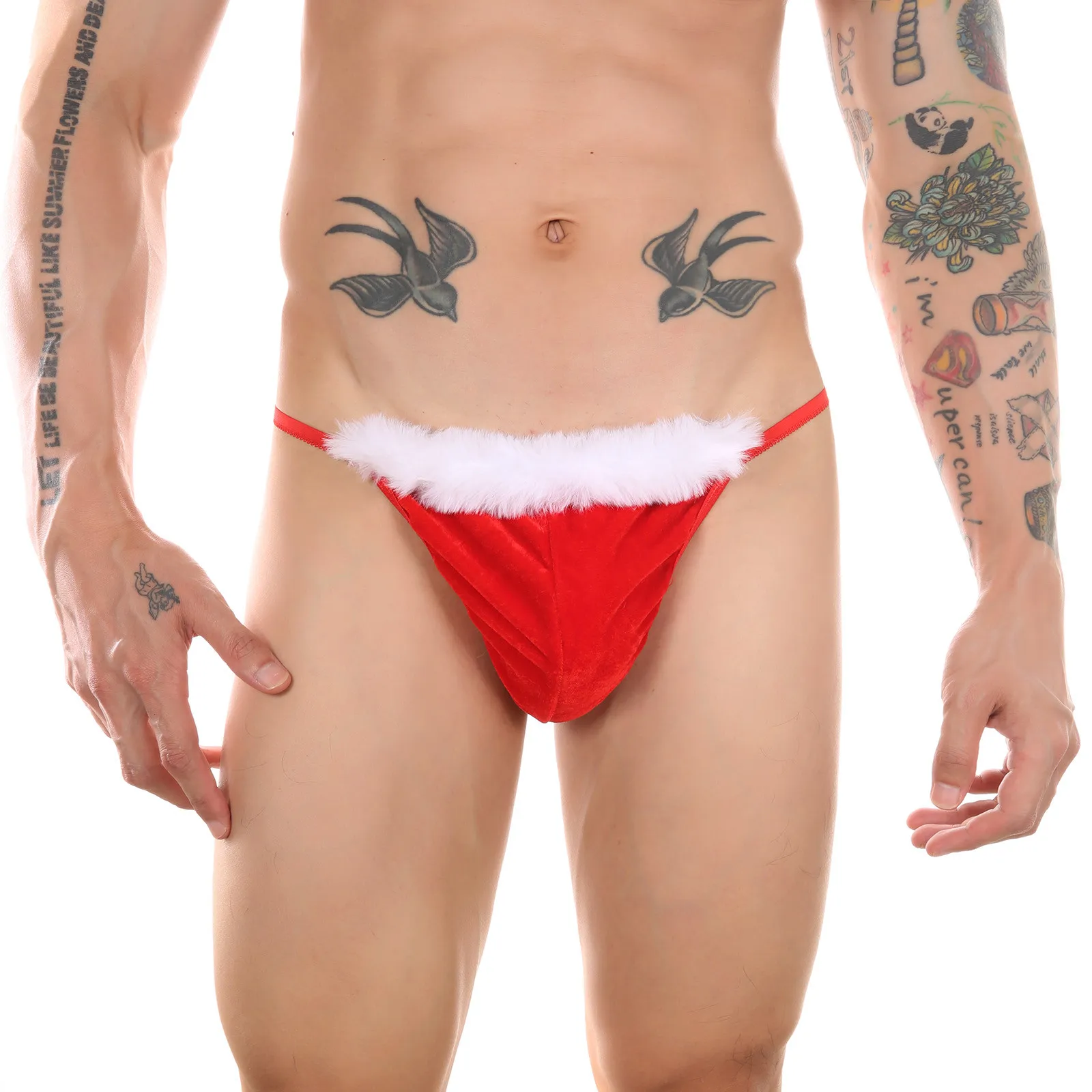 

Men Christmas Costume Thong G String Sexy Erotic Underwear Santa Claus Fluff Lingerie Jockstrap Underpants Male Sissy Panties