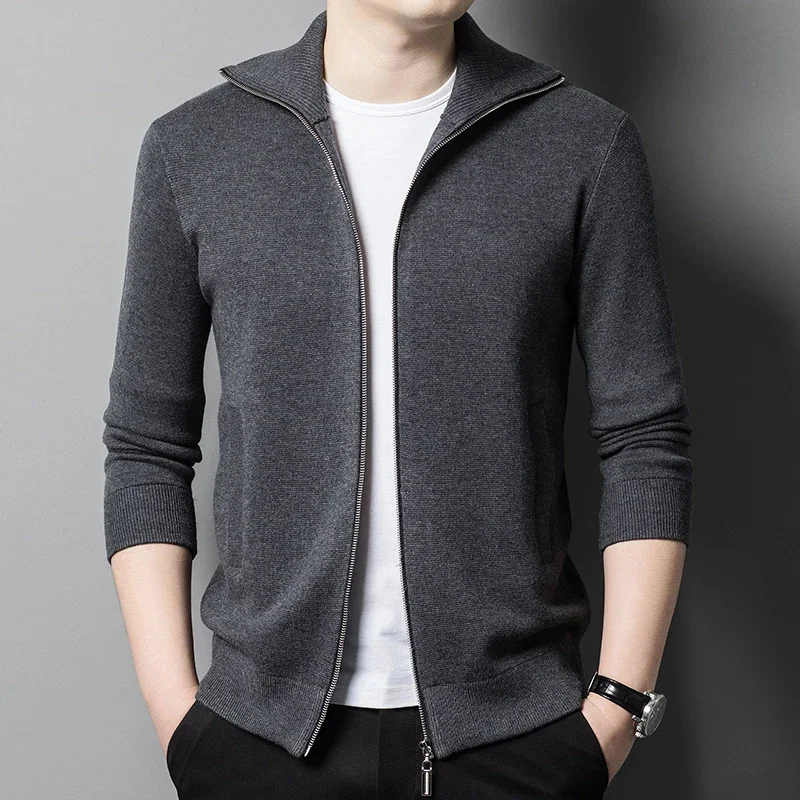 

Minglu Cardigan Wool Zipper Grey Mens Sweaters Luxury Turtleneck Computer Knitted Autumn Winter Long Sleeve Casual Man Outerwear
