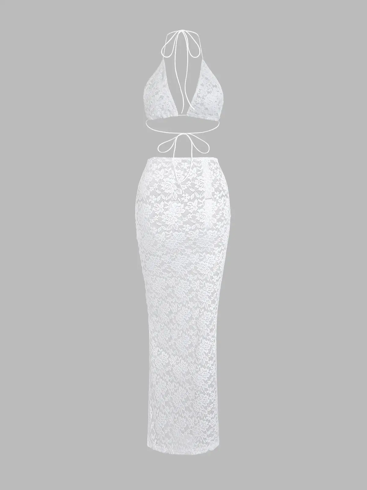 Summer New white Elegant Embroidered Hollow Beach Skirt Set Sexy Transparent Vest With Long Skirt Women's 2-piece Set 6