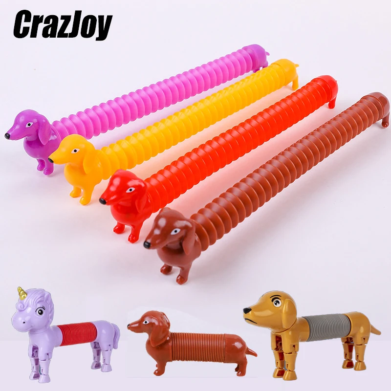 

Funny Dachshund Unicorn Pop Tubes Sensory fidget toys for Children Stress Relieve Autism Anti Stress Plastic Bellows Squeeze Toy