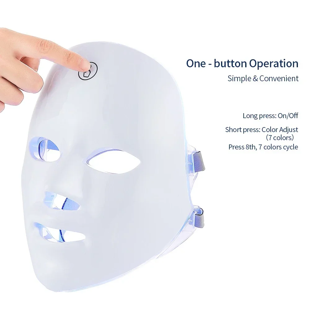 Rechargeable Battery Facial LED Mask 7 Colors LED Photon Therapy Beauty Mask Skin Rejuvenation Lifting Dark Spot Cleaner Device