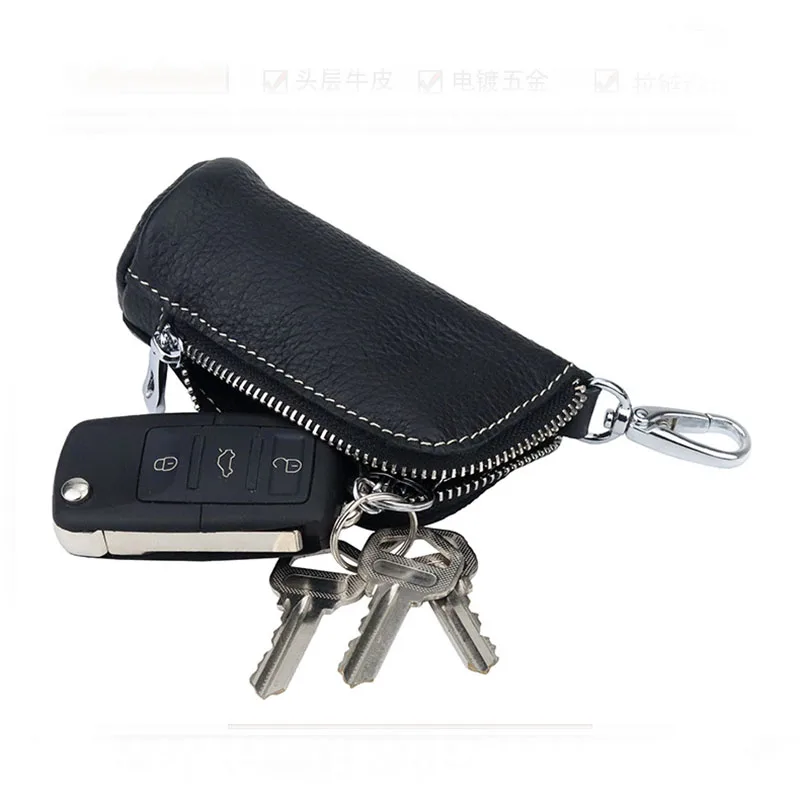 Real Leather Key Wallet Men Women Waist Hanging Key Purse Mini Housekeeper Covers Zipper Pouch Keychain Organizer Car Holder