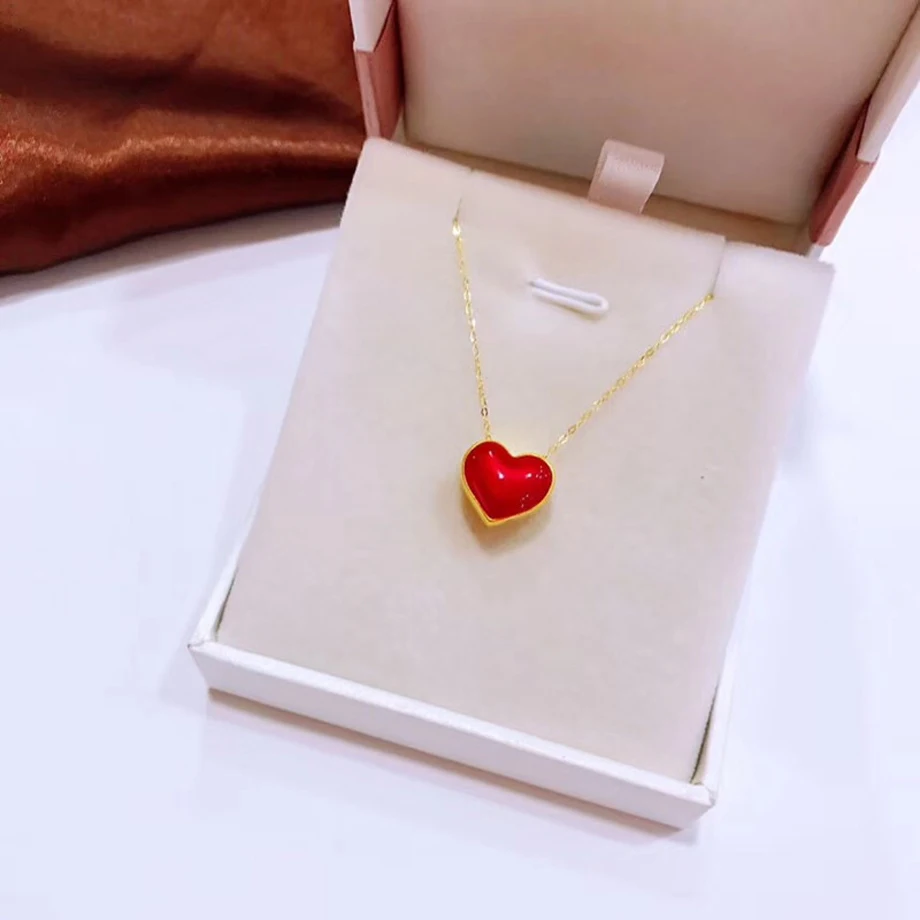 NYMPH Real 24K Yellow Gold Pendant Necklace for Women Solid AU750 Chain Heart Shape Wedding Gift 24K 999 Fine Jewelry D505