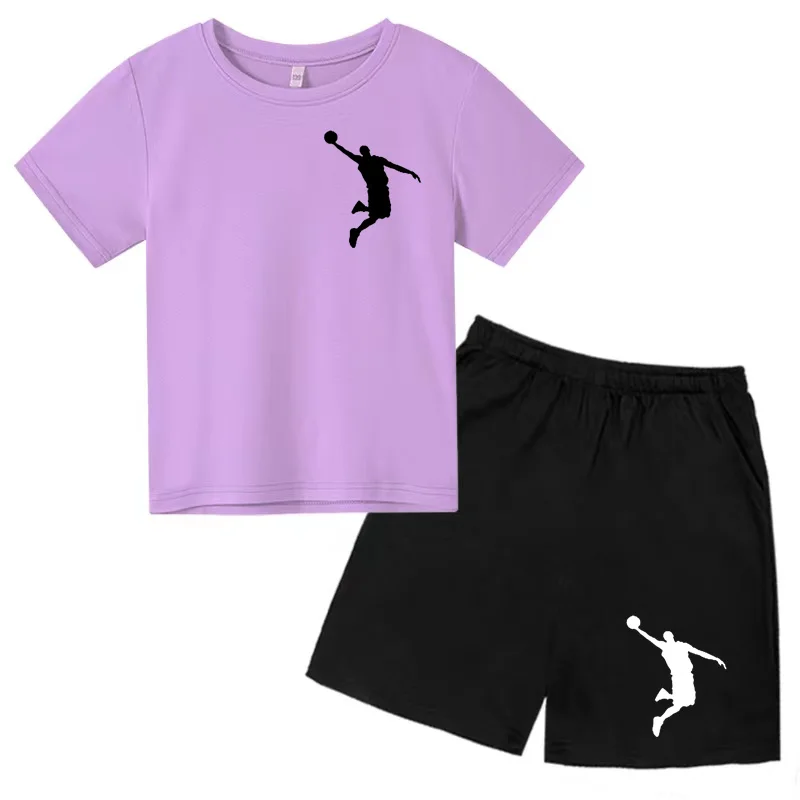Summer Children's Sports Set Men's and Women's Sports T-shirt Short Sleeve Shorts Leisure Set Gift Preferred 3-13 Years Old 6