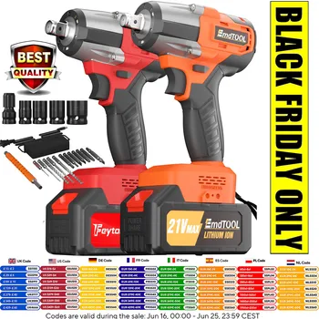 1800NM Cordless Electric Impact Wrench Power Tool 21V Brushless Electric Wrench Hand Drill with 4pcs Sockets and Bits Set 1/2"