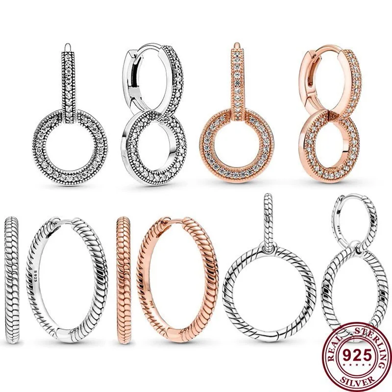 

New Hot 925 Silver Delicate Shiny Double Ring Women's Earrings Women's Wedding Gifts High Quality Fashion Charm Jewelry