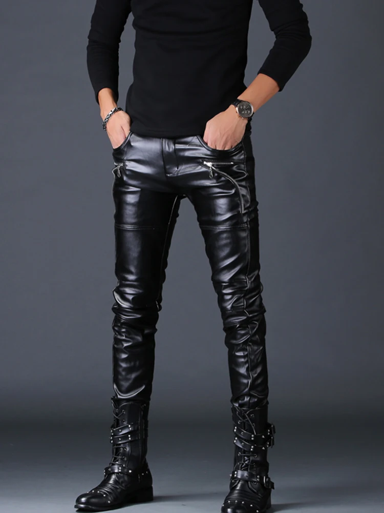 Description Picture 6 of itemIdopy Personality Male Faux Leather Pants Halloween Male Slim Punk Gothic Zipper Men's Clothing PU Pants Male