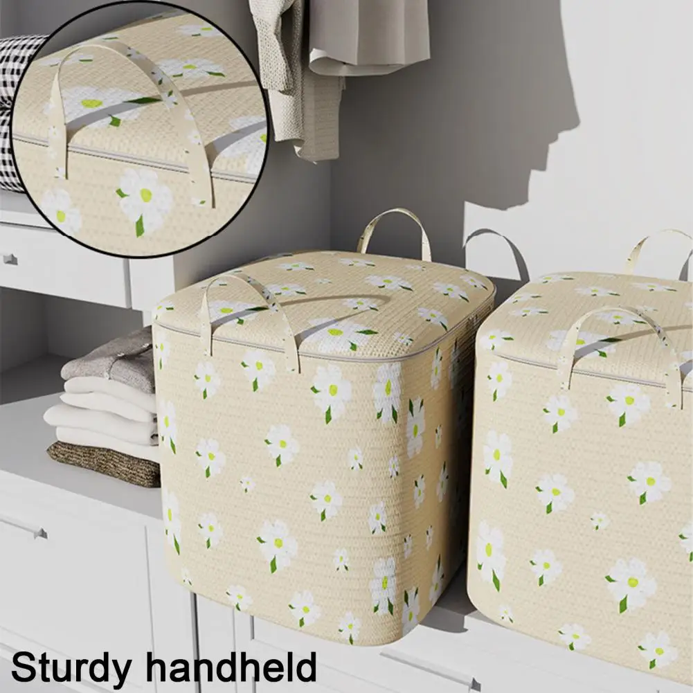 

Foldable Quilt Organizer Capacity Quilt Storage Bag Flower Print Two-way Zipper Portable Handle Oxford Cloth Organizer for Down