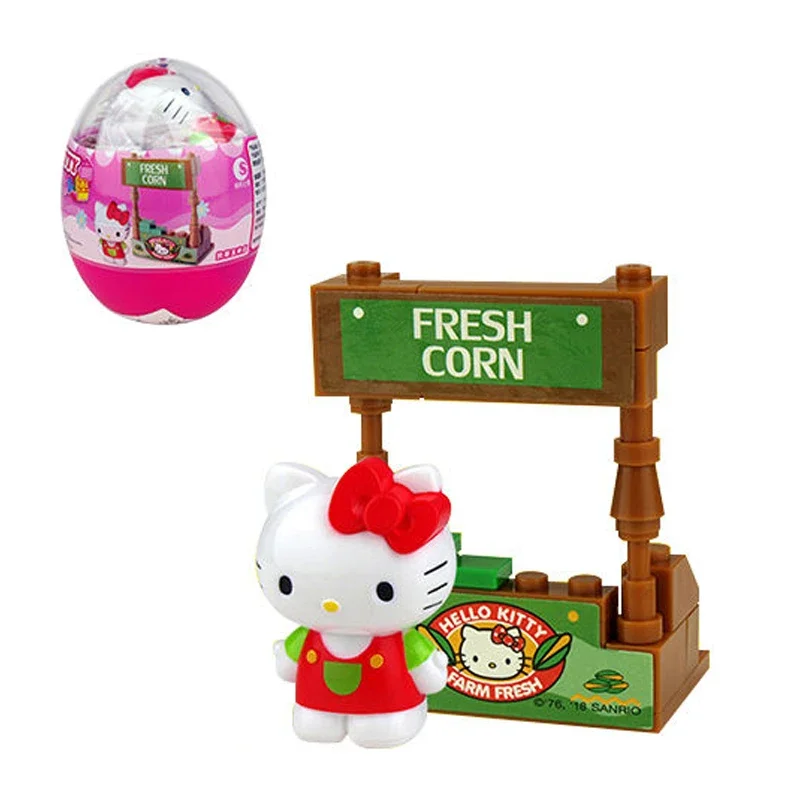 Anime Sanrio Hello Kitty Gacha Building Block Toys Hello Kitty Happy Farm Fun Twist Egg Kids Birthday Christmas Gift