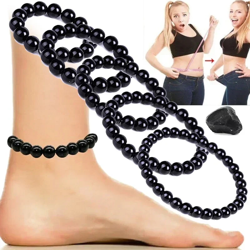 Natural Stone Bracelet Black Obsidian Fat Relief Promote Blood Circulation Anti Anxiety Weight Loss Women Men Jewelry