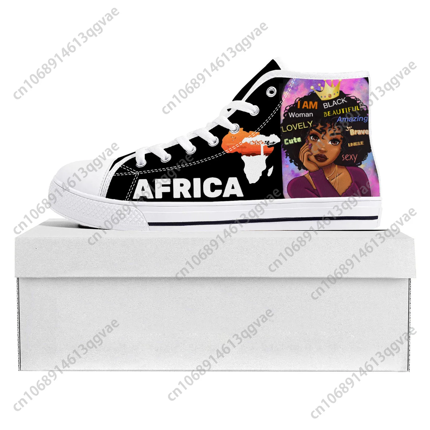 African Woman Black Pop High Top High Quality Sneakers Mens Womens Teenager Canvas Sneaker Casual Couple Shoes Custom Shoe White