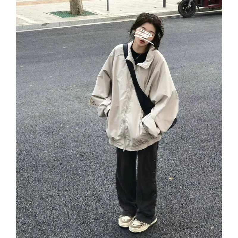 American Retro Work Jacket Assault Jacket 2024 Spring Autumn New Loose and Popular Small Jacket Solid Color for Women Commuting