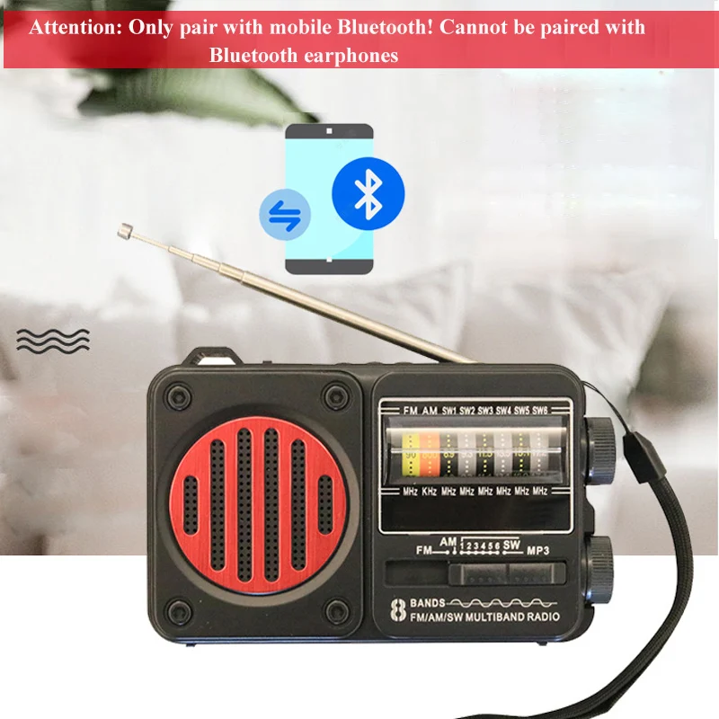 Portátil de Emergência Solar fm am Sw16 Receptor de Rádio com Lanterna Bluetooth Speaker tf Cartão Unidade Usb Mp3 Music Player - Image 6