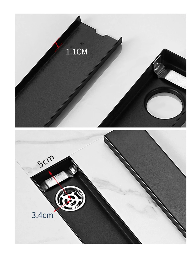 Description Picture 6 of itemInvisible Floor Drain 304 Stainless Steel Rectangle Anti-odor Bath Shower Tray Long Drainage Linear Floor Drains Cover Brushed