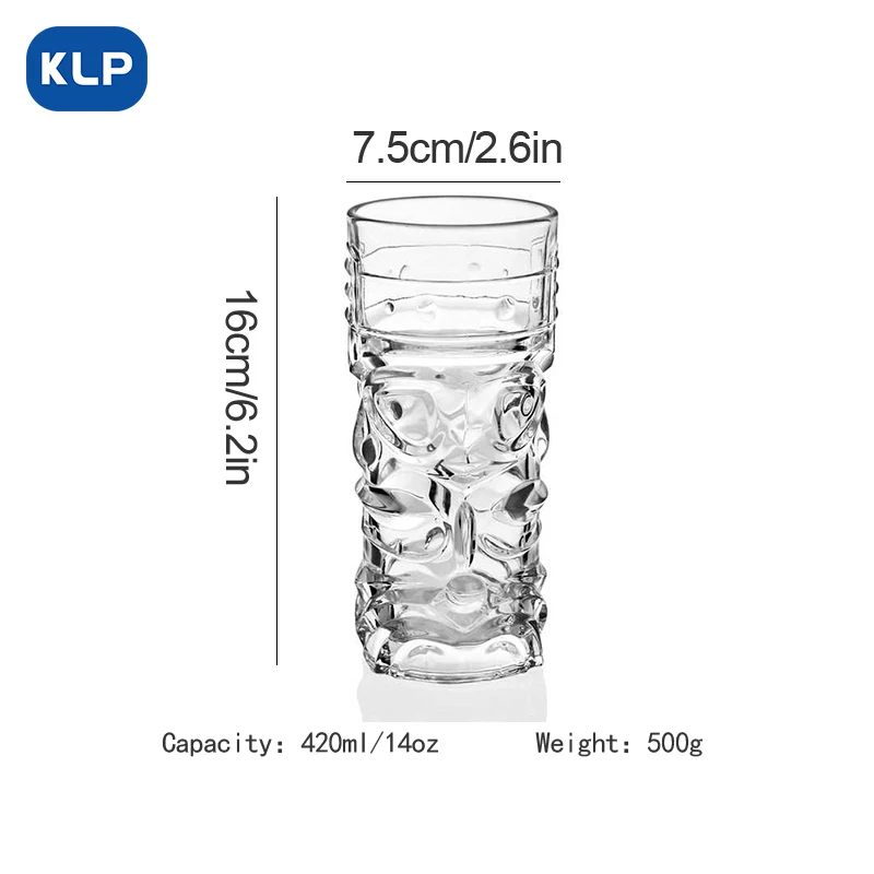 KLP Transparent tiki cups personalized glass big eyes ghost face cups tiki juice cups novelty cocktail glasses