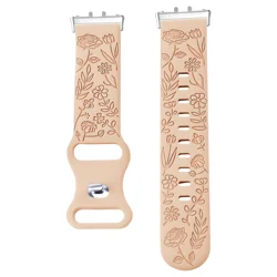 Floral Design Silicone Engraving Watch Strap Bracelet - Fit 3 (15 - Milk tea)