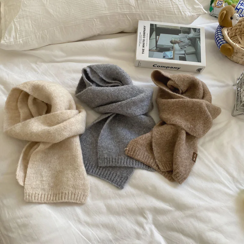 Kid Scarf Korean Style Wool Knitted Children Scarf Autumn and Winter Thickened Warm Baby Solid Color Simple Boy Neck