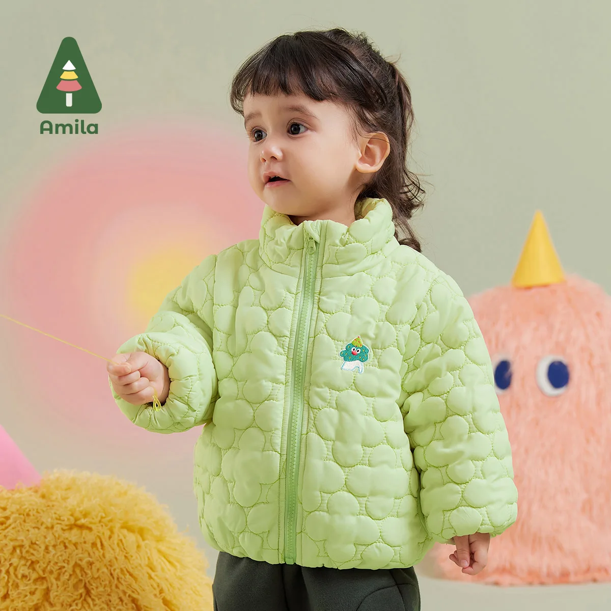 Amila Baby Girl Coat Winter Fleecing Cartoon Pattern Embroidery Baby Clothing