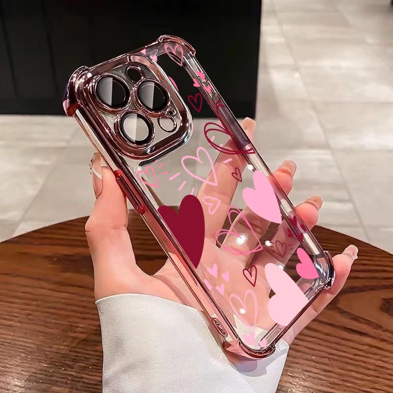 Elegant Hearts Plating Phone Case - Modern Romance Collection