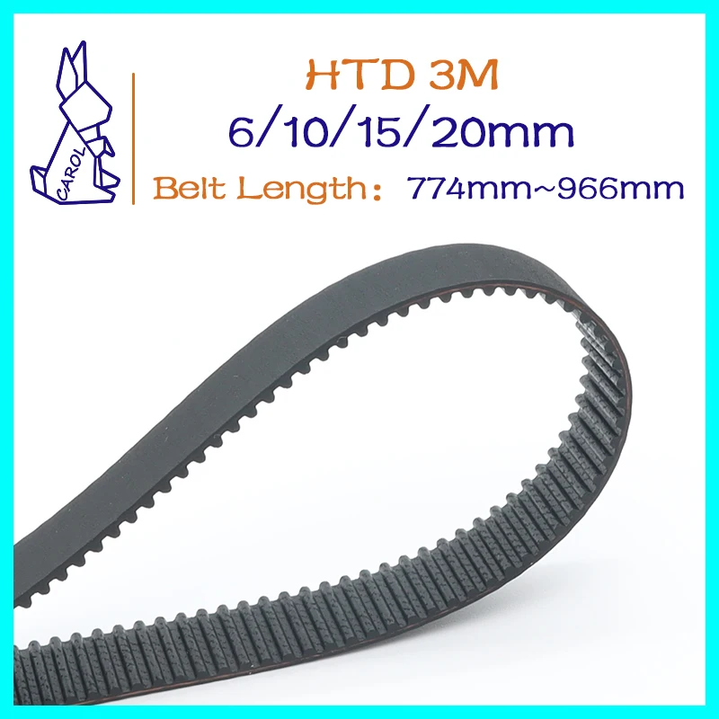 

HTD 3M Belt Width 6 10 15 20mm Synchronous Belt Pitch 3mm Closed Loop Rubber Belt Length 774mm~966mm 3M 258~322Teeth Timing Belt