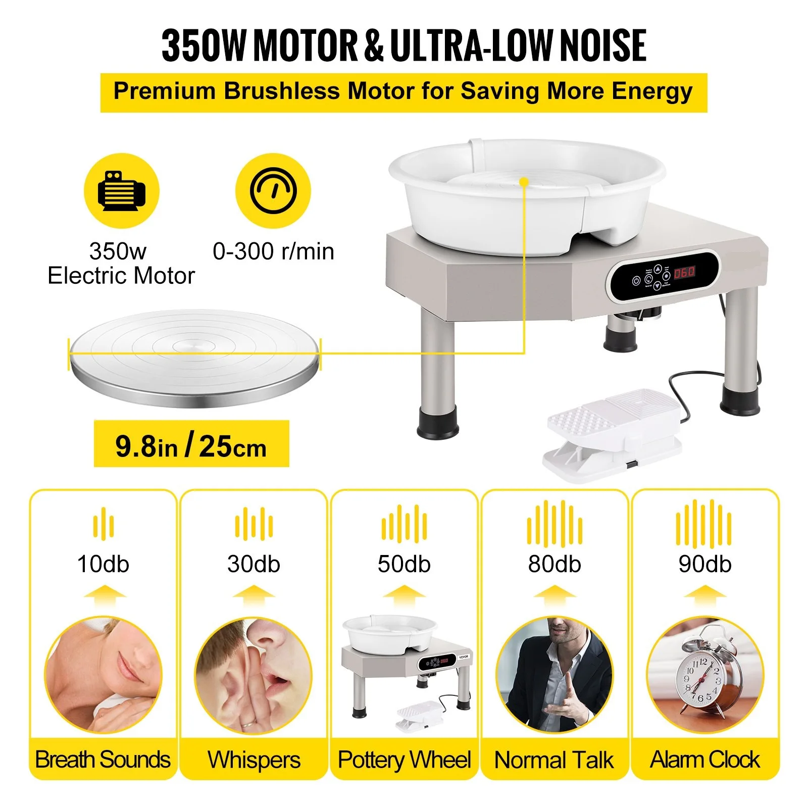 Pottery Wheel Ceramic Forming Machine 25cm LCD Touch Screen Clay Wheel 350W Electric DIY Clay Sculpting Tools With Foot Pedal