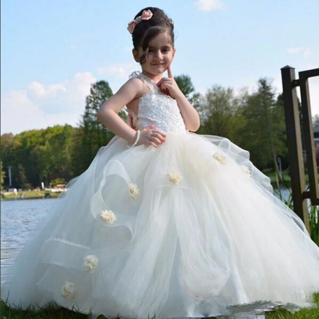 

Baby Girl Dress Bow Puffy Dresses For Girls High Collar Bow Communion Dress Knee Length Flower Girl Dresses Kids Dresses