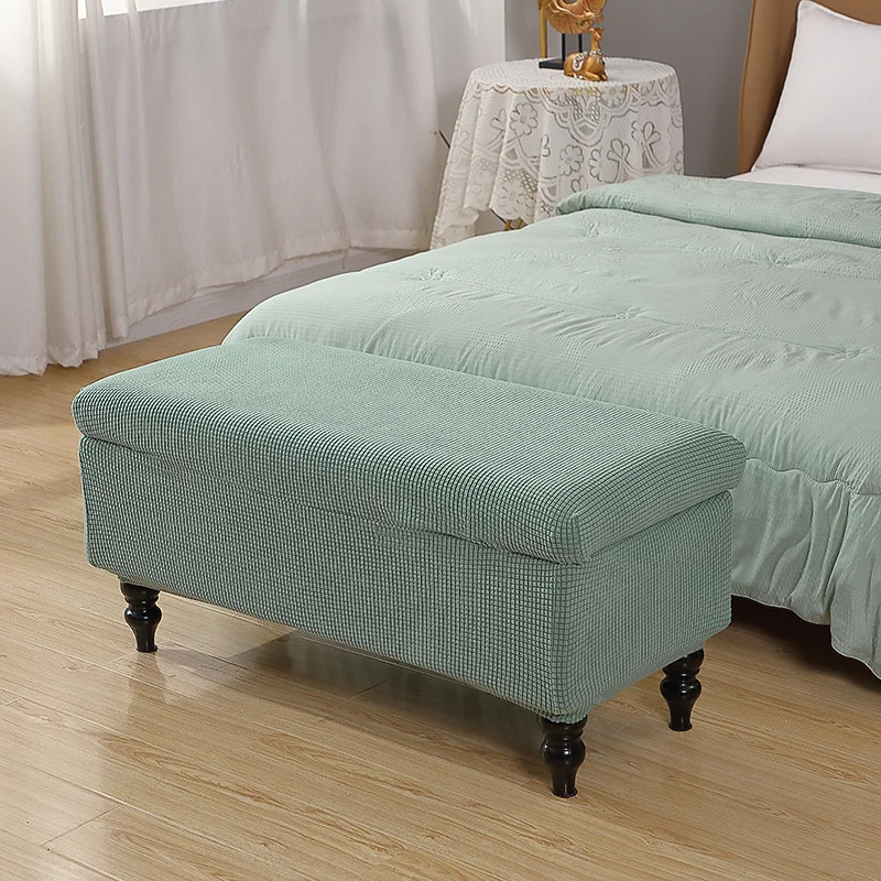 SolidColorStorageOttomanCoversRectangleElasticBedsideFootstool