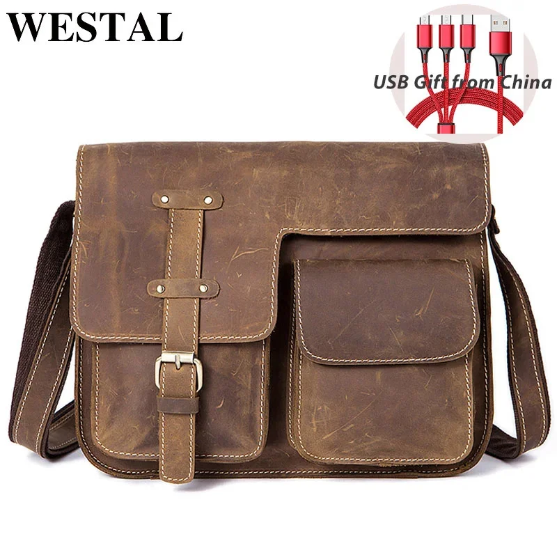 

Men's Bag Genuine Leather Men's Shoulder Bag for Men Crazy Horse Men's Designer Messenger Bags Man Satchels Handbags 1050