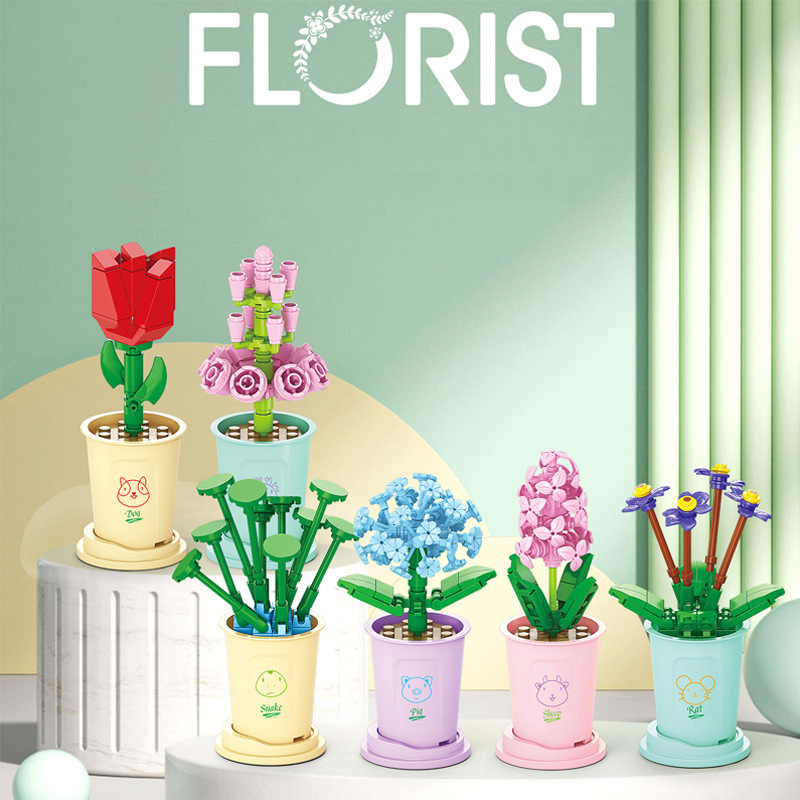 Mini Flower Building Blocks Toys Bouquets Assembled 12 Types Creative Girls Gift DIY Potted Plant Collection Gift Souvenir
